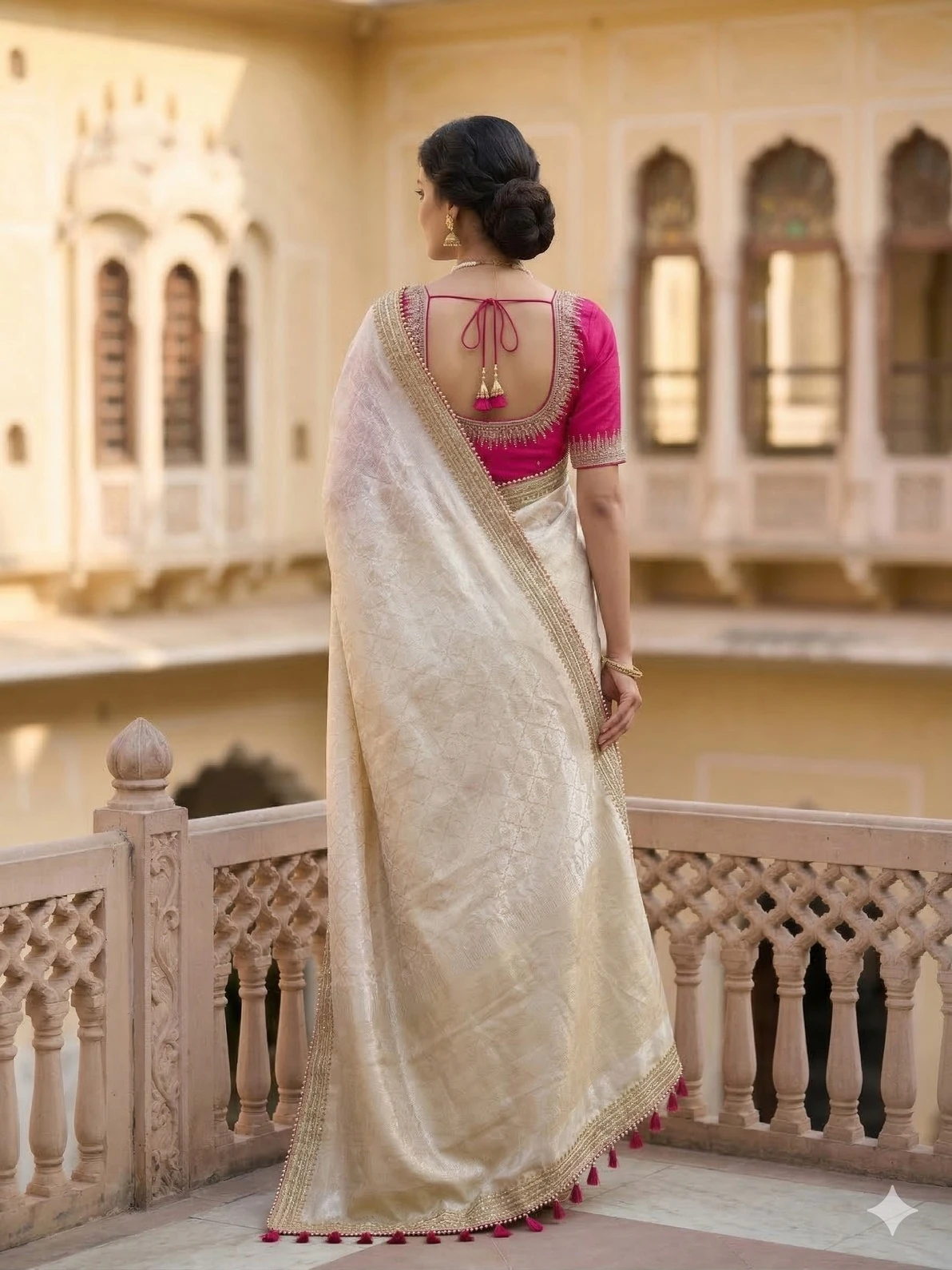 Elegant Champagne Gold Tissue Weaving Saree with Dual Blouse Options — Gold